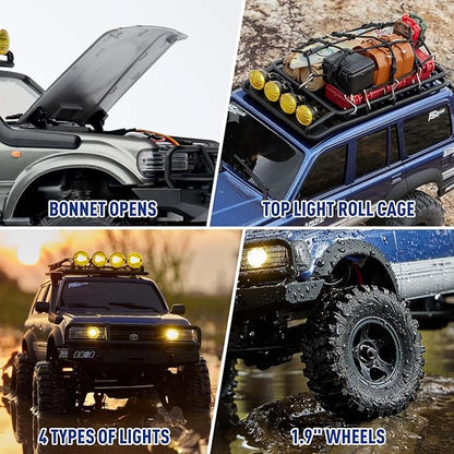 EAZYRC FMS Fcx18 1/18 Land Cruiser 80 Toyota RC Rock Crawler RTR 4x4 Off-Road Waterproof Hobby Grade RC Trucks All Terrains for Adults and Beginner(Blue)
