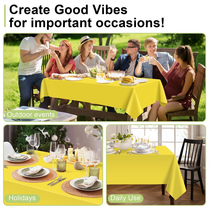 QIKSION Yellow Plastic Table Cloth Disposable 2 Pack, 54 x 108 Inch Tablecloths for Birthday Party, Easter Decorations, Rectangle Table Cover