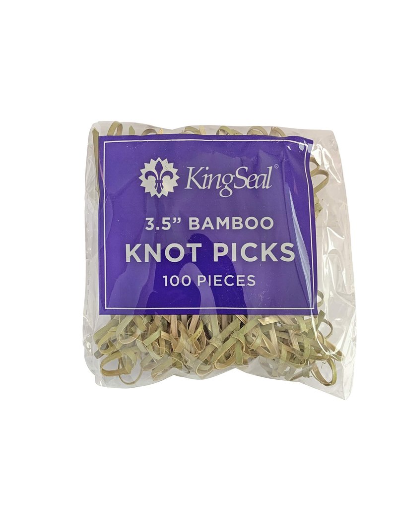 200 Count | KingSeal Bamboo Wood Flower Knot Picks, Skewers, 3.5 Inches, Perfect for Cocktails and Appetizers - 2 Packs of 100 Count