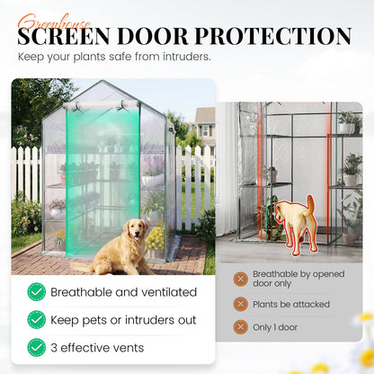 KING BIRD Premium Greenhouse for Outdoors, 56x56x77 in Walk-in Hot House with Thickened Cover, Reinforced Frame, Screen Windows & Mesh Door, 4 Tiers 12 Shelves for Outside Garden Seedlings, Clear