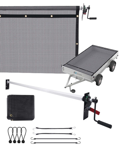 Ezcasch Duty Dump Truck Tarp Roller Kit with 7'x12' Mesh Tarp Hand Crank Tarp Roller Kit Adjustable Width Up to 113'' Aluminum Alloy Rust-Resistant with Complete Accessories for Dump Truck&Trailer