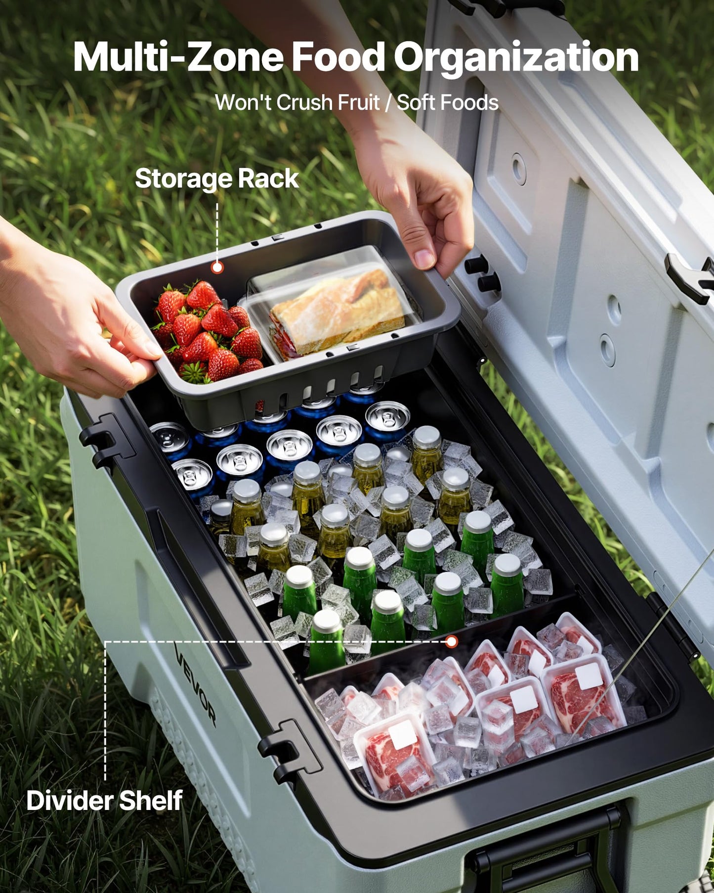 VEVOR Hard Cooler, 52QT Portable Rolling Cooler with Wheels, Leak-Resistant Coolbox Keeps Contents Cool for 48 Hours, Ice Retention Insulated Chests, Ultra-Light for Outdoor Picnics, Grill, Camping