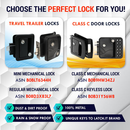 LATCH.IT Keyed-Alike Mini Mechanical Rv Door Latch Replacement | Rv Door Lock Replacement | 100% Metal Camper Latch | Rv Trailer Door Latch Only Fits 2.75" x 3.75" Door Lock Holes