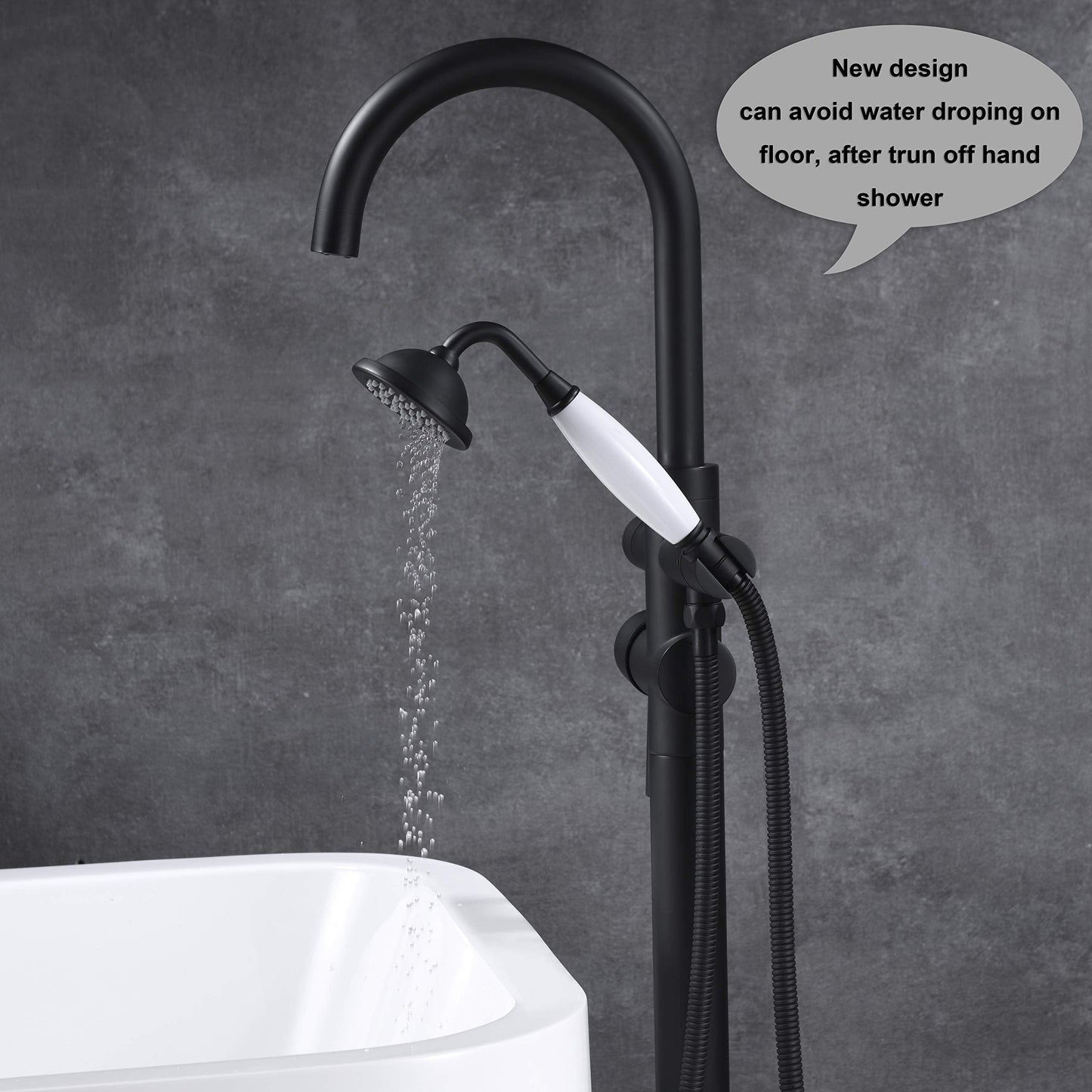 Freestanding Tub Faucet Bathtub Filler Black High Flow 11.9GAL Floor Mount Faucets with Handheld Shower Sprayer RIGOBAL