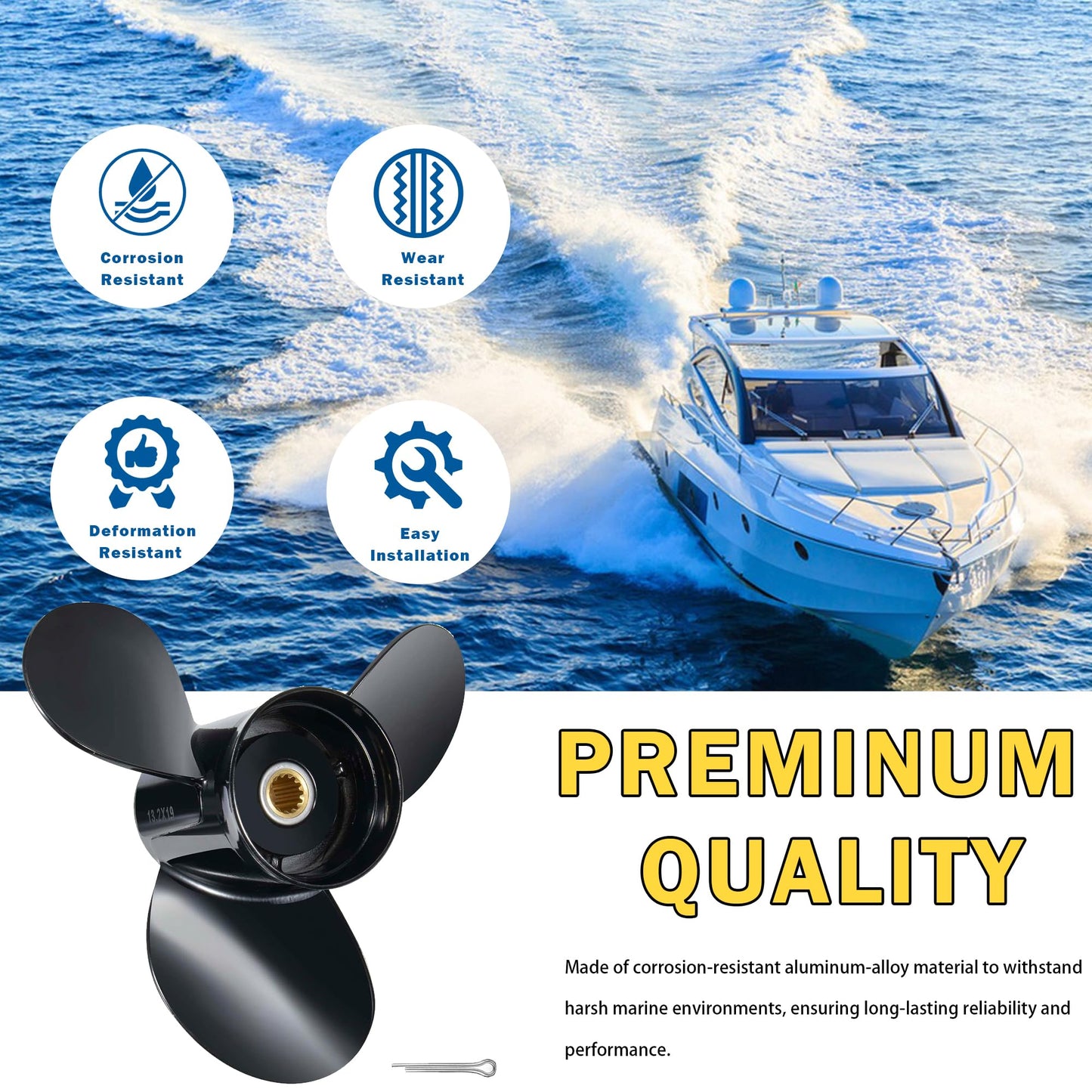 MiBarco 13.2x19 Upgrade Aluminum Boat Propeller for BRP Johnson Evinrude OMC Stern Drive 40-140hp Replace OEM 765184 13 Spline Tooth RH