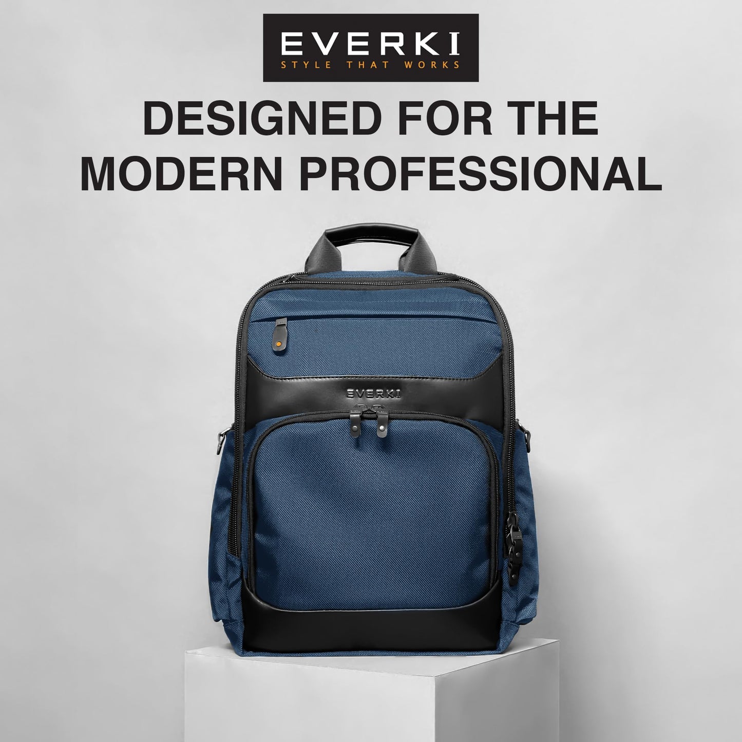 EVERKI Onyx Premium Business Executive Laptop Backpack + Compression Packing Cube Set (S & M), 36L Capacity, 17.3" Laptop Compartment, Durable Water-Repellent Nylon & Leather Office Backpack - Navy
