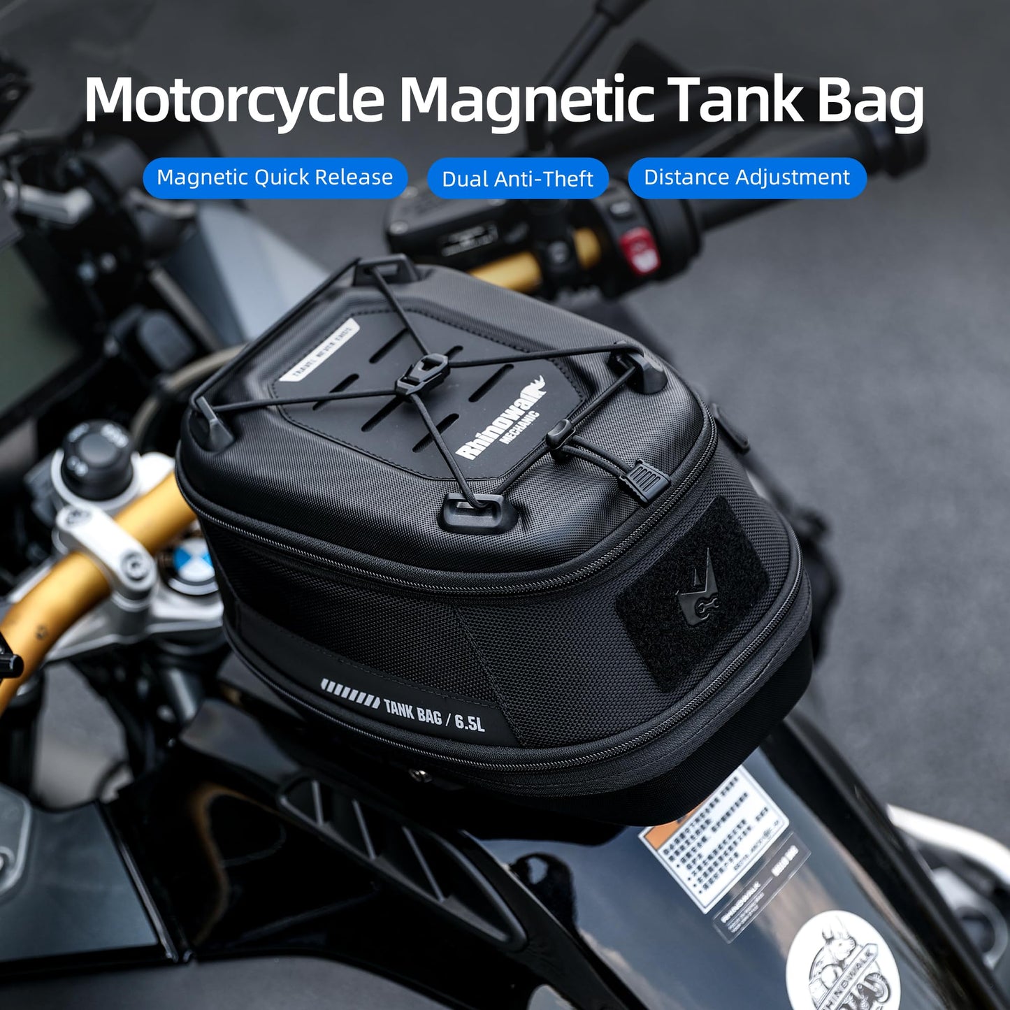 Rhinowalk Motorcycle Tank Bag Magnetic Quick Release 5-6.5L Expandable Capacity Motorbike Storage Bag Backpack with Rain Cover (Brown)