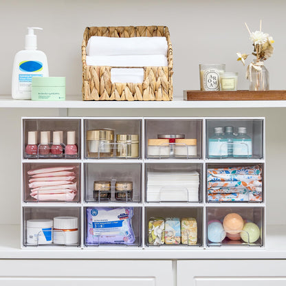 Vtopmart 4 Pack Small Clear Stackable Storage Drawers,Acrylic Bathroom Makeup Organizer,Plastic Storage Bins For Vanity, Undersink, Kitchen Cabinets, Pantry, Home Organization