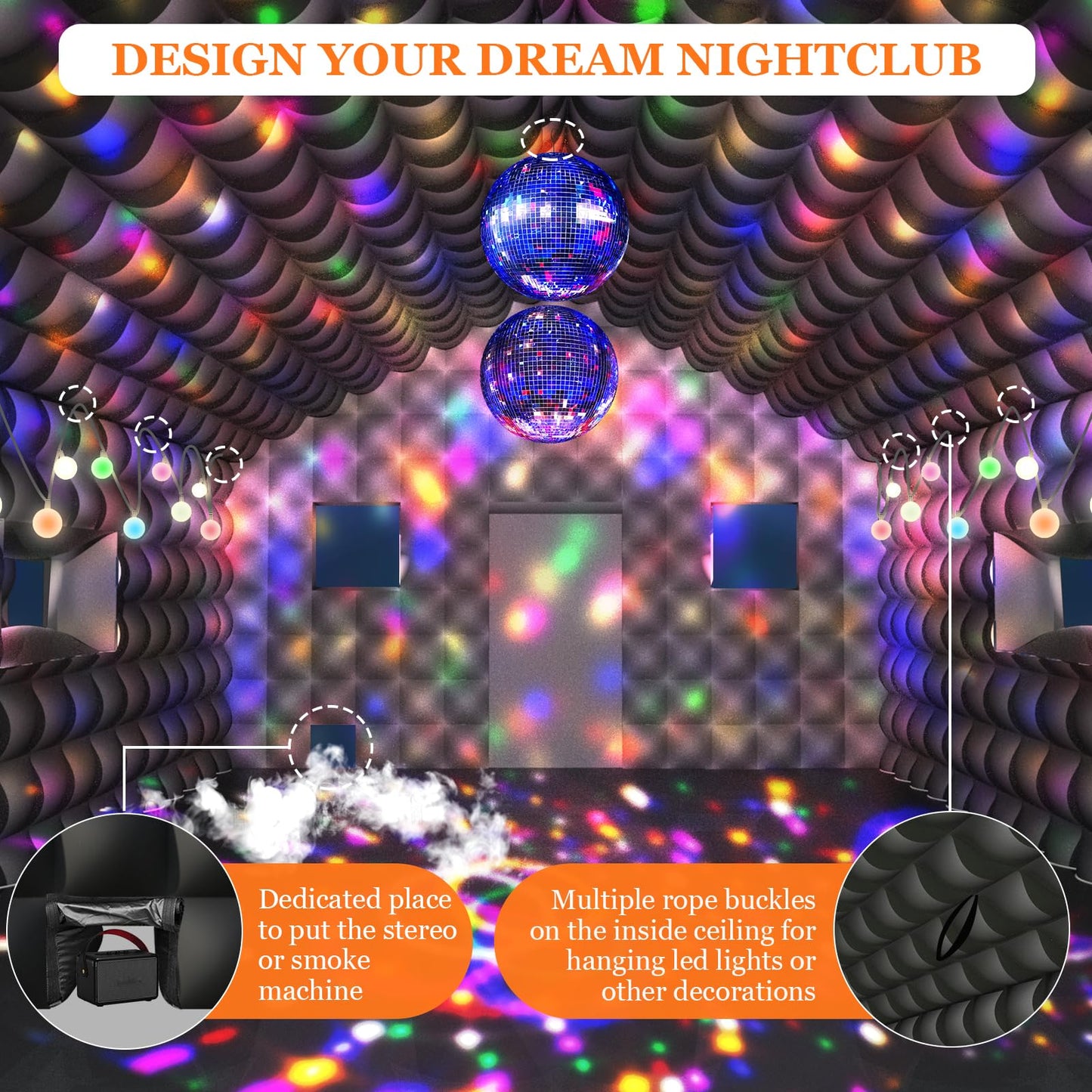 WUHUWOO Inflatable Nightclub 20x16.8x12 Ft, Large Black Inflatable Club Tent with 2 Doors and Logo Area, Inflatable Party Tent for Adults Birthday Backyard Wedding Rental