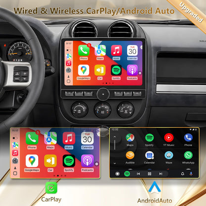 5G WiFi(6) Car Radio for Jeep Compass Patriot 2010-2016, Android13/Wireless CarPlay/Android Auto/Touch Screen/GPS Navigation/Bluetooth/AM/FM/HD Backup Camera (4Ram+64Rom)