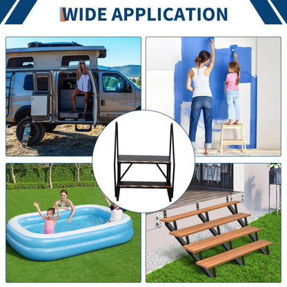 GarveeTech RV Steps with Handrail, 3-Step Heavy Duty Stable Universal Stair, Mobile Home Stairs Outdoor RV Step Ladder for Travel Trailer Pool Hot Tub Trampoline
