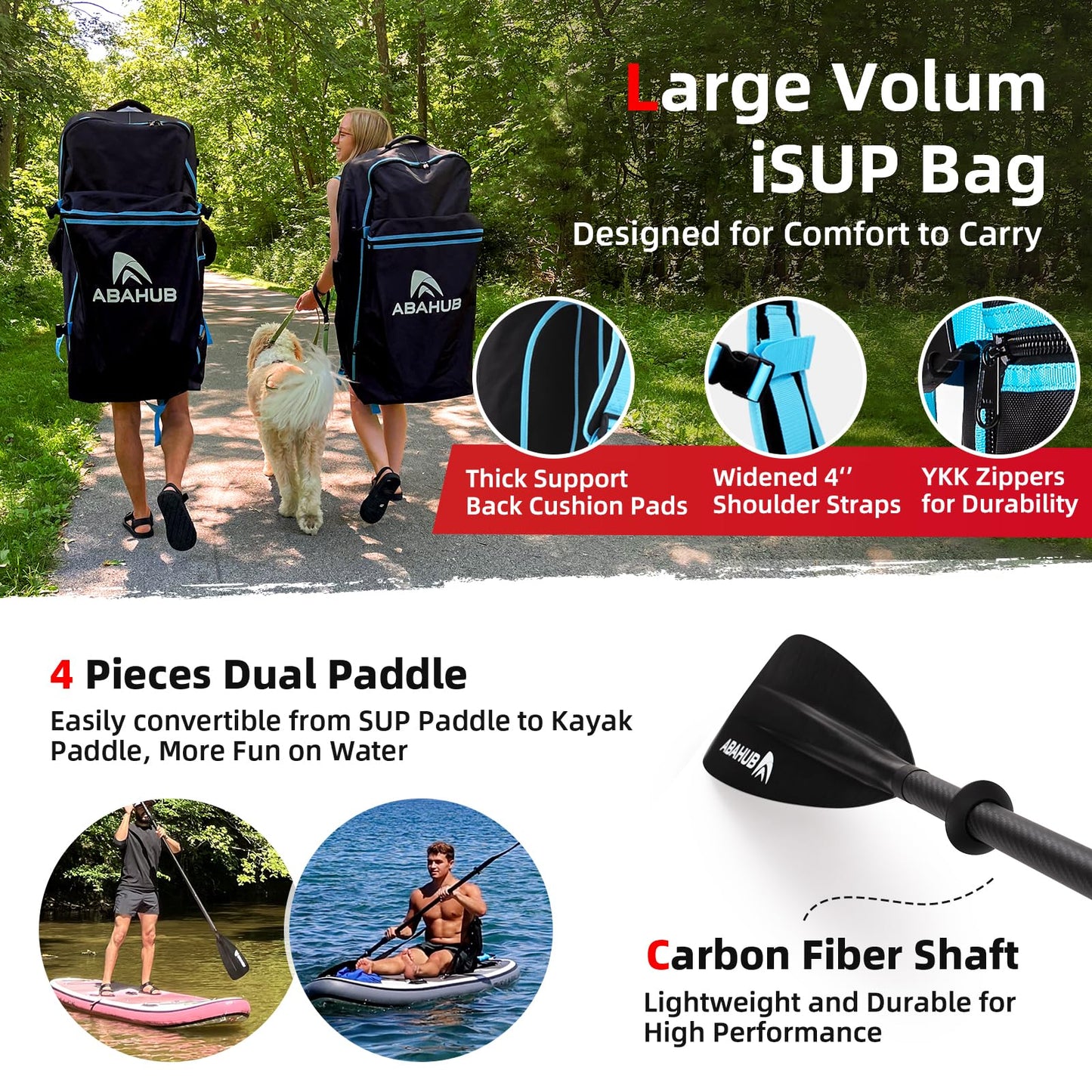 Abahub Inflatable SUP, Wide 10'6" x 31"/34" iSUP, Orange Standup Paddleboard with Adjustable SUP Kayak Paddle, for Yoga, Paddle Board, Kayaking, Surf, Canoe, Fishing