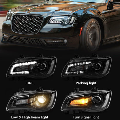 DKMGHT Left Halogen Headlight for Chrysler 300/300C 2015 2016 2017 2018 [68214383AD] [w/LED DRL] OE Head Lamp Replacement (Left (Driver Side))