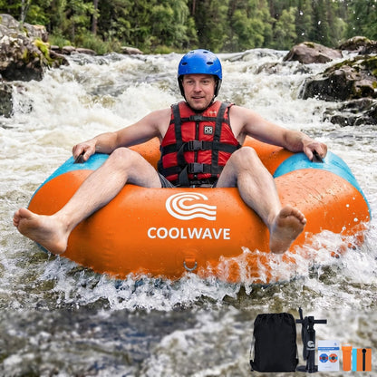 COOLWAVE Inflatable River Tube with Hand Pump, Heavy-Duty River Tubes for Floating, 43" Floating Tube with Mesh Seat for River, Lake, and Whitewater, Float Tube for Family and Friends, 300LBS Capacity