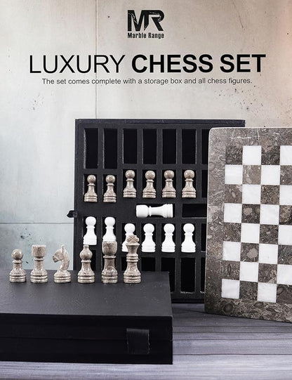 Marble Chess Set for Adults 12 Handmade Oceanic &amp White Board Game with 32 Chess Pieces 2 Extra Queens &amp Storage Box Luxury Travel Game Elegant for Home Decor
