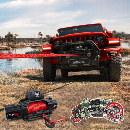 X-BULL Synthetic Winch Rope - Cable Kit -1/2" X 85ft 32000LBS Winch Line with Protective Sleeve Forged Winch Hook Safety Pull Strap go for 4WD Off Road Vehicle Truck SUV ATV UTV-Red