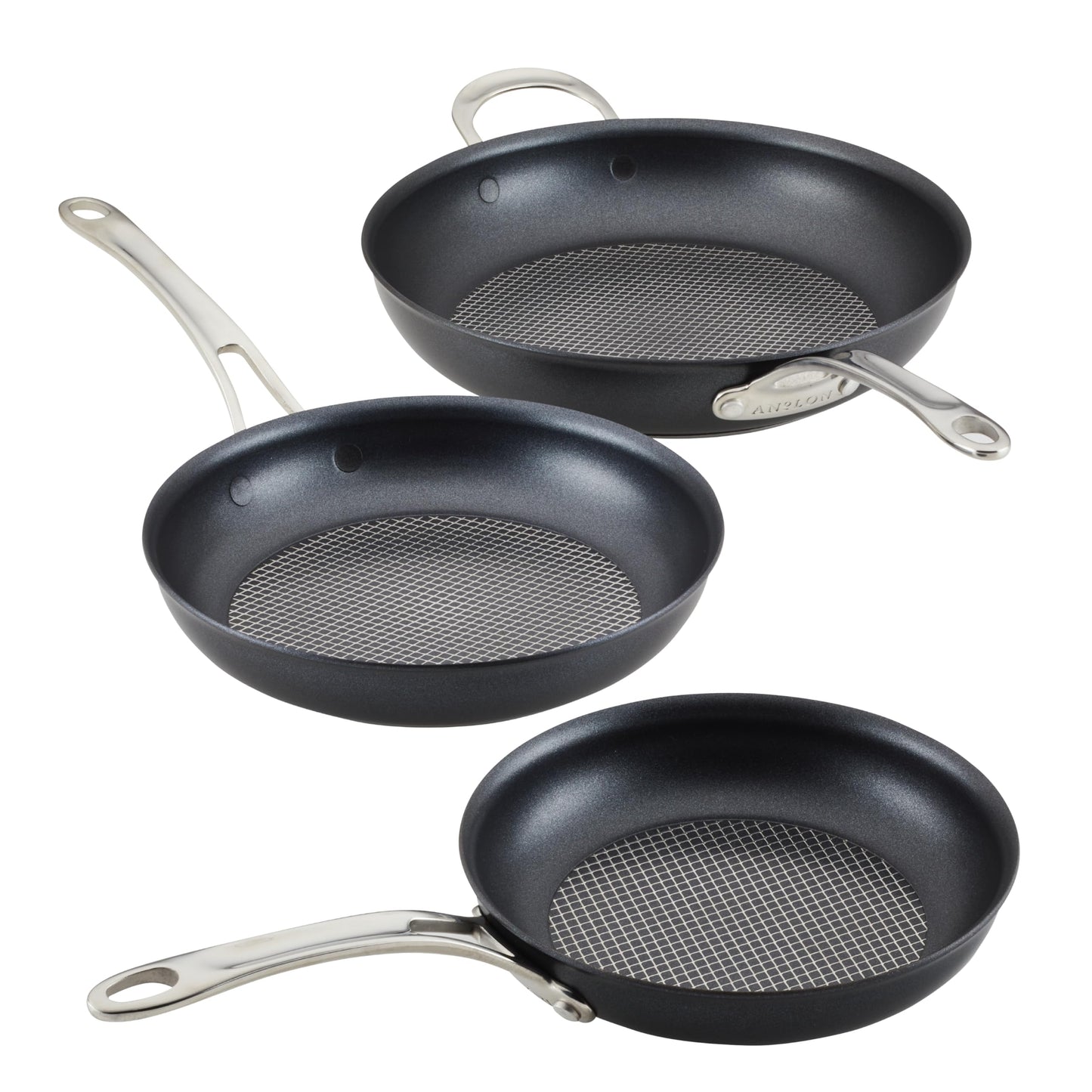 Anolon X Hybrid Nonstick Cookware Frying Pans/Skillet Set, Induction Suitable, 8 Inch, 10 Inch, and 12 Inch - Charcoal Gray