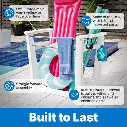 Step2 Vero Poolside Organizer, Outdoor/Indoor Waterproof Patio Furniture, Pool & Toy Storage, Made of Durable Plastic, White