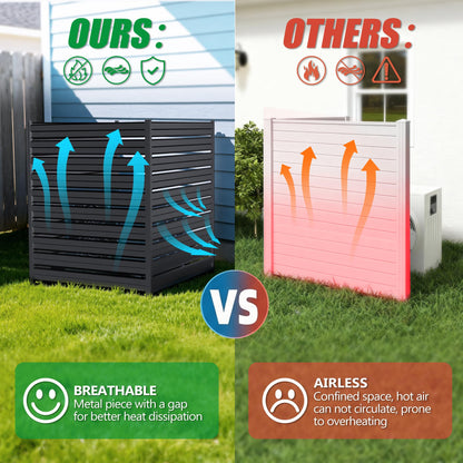 GILPWA 42" H x 38" W (2 Panels) Outdoor Privacy Screens, Air Conditioner Fence Metal Trash Can Privacy Fence Panels for Garden, Pool Equipment Enclosure, No Dig Backyard Patio Fencing (Black)