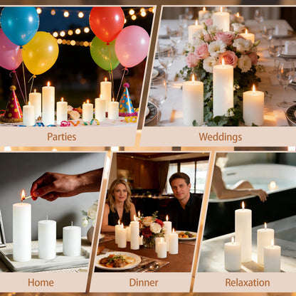 SDBALLBZ 18 Pcs White Pillar Candles Bulk Set, 2x3” 2x4” 2x6” Paraffin Hurricane Candles, Unscented Dripless Smokeless, Long Burning for Party Wedding Events Home Decor