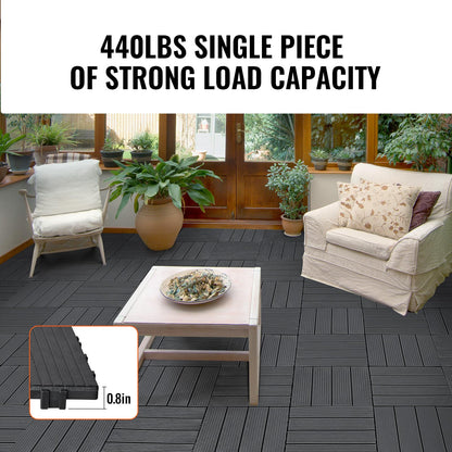 VEVOR 54 sq. ft Plastic Interlocking Deck Tiles, 54 Pack,12"x12" Waterproof Non-Slip Outdoor Flooring All Weather Use, Patio Floor Decking Tiles for Porch Poolside Balcony Backyard, Dark Grey