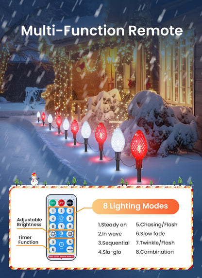 Minetom Solar C9 Strawberry Christmas Pathway Lights - 16FT, 10 LED, 8 Modes, Red & White, Polycarbonate, Model 96ebb898-d573