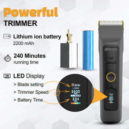 Brio Beardscape V2 Beard Trimmer for Men Professional with Low Friction Ceramic Blade, Cordless Professional Hair Trimmer for Barbers with 4 Hrs of Long Battery Timing, Ideal for Beard & Body (Black)