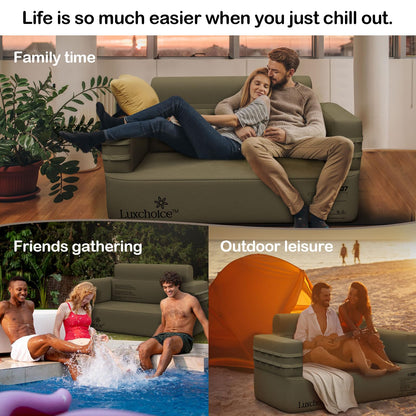 Luxchoice Inflatable Couch Camping Chair Air Sofa with Built-in Rechargeable Pump Portable Blow Up Couch for Outdoor Backyard Lounge & RV Travel Movie Night Loveseat - Durable 1000D Oxford Fabric