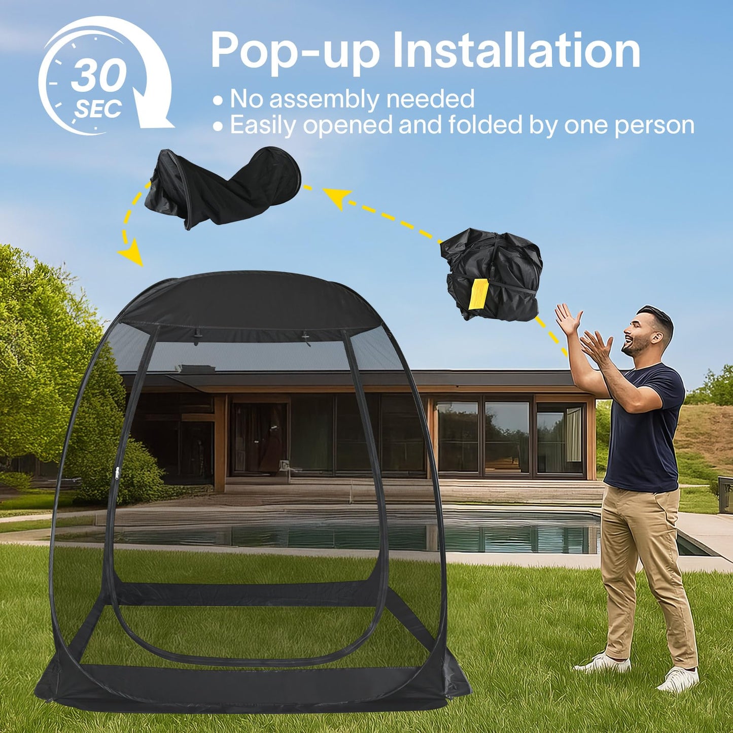 Alvantor® Pop Up Screen House, Outdoor Mosquito Mesh Tent with UV Resistant, Pop Up Canopy Easy Up, Foldable Screen Room for Camping,Backyard, Garden, Patio(Black, 6x6 FT)
