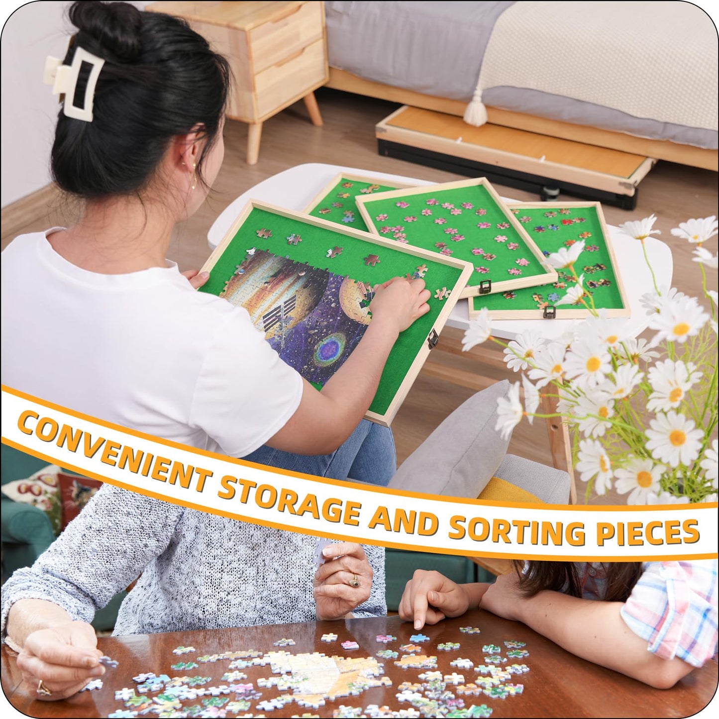 BittPicc Puzzle Table with 4 Drawers & Legs & Cover 1500 Piece Foldable Adjustable Jigsaw Table with Wheels Wooden Portable No Assembly Puzzle Tables for Adults and Seniors Gifts