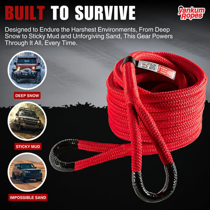 Yankum Kinetic Recovery Rope - Heavy Duty 3/4" x 30' Tow Rope, Off-Road & Vehicle Recovery Kit, Kinetic Energy Snatch Strap, Soft Shackles for 4x4, Jeep, and Trucks, Made in USA – Rubber Boa Series