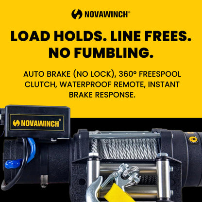 Novawinch Flex 5000 lb Trailer Winch 12V Electric - IP68 Sealed Planetary Gearbox, Wire Rope, Auto Load-Holding Brake, Waterproof Remote - Flatbed, Boat Trailer, Equipment Hauler, Car Hauler, SAE