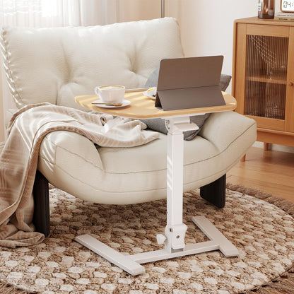 ROMOON Foldable Small Standing Desk with No-Assembly Design, Rolling Height-Adjustable Sit-Stand Table with Wheels, Space-Saving Portable Laptop Cart for Home Office and Small Space (Natural Oak)