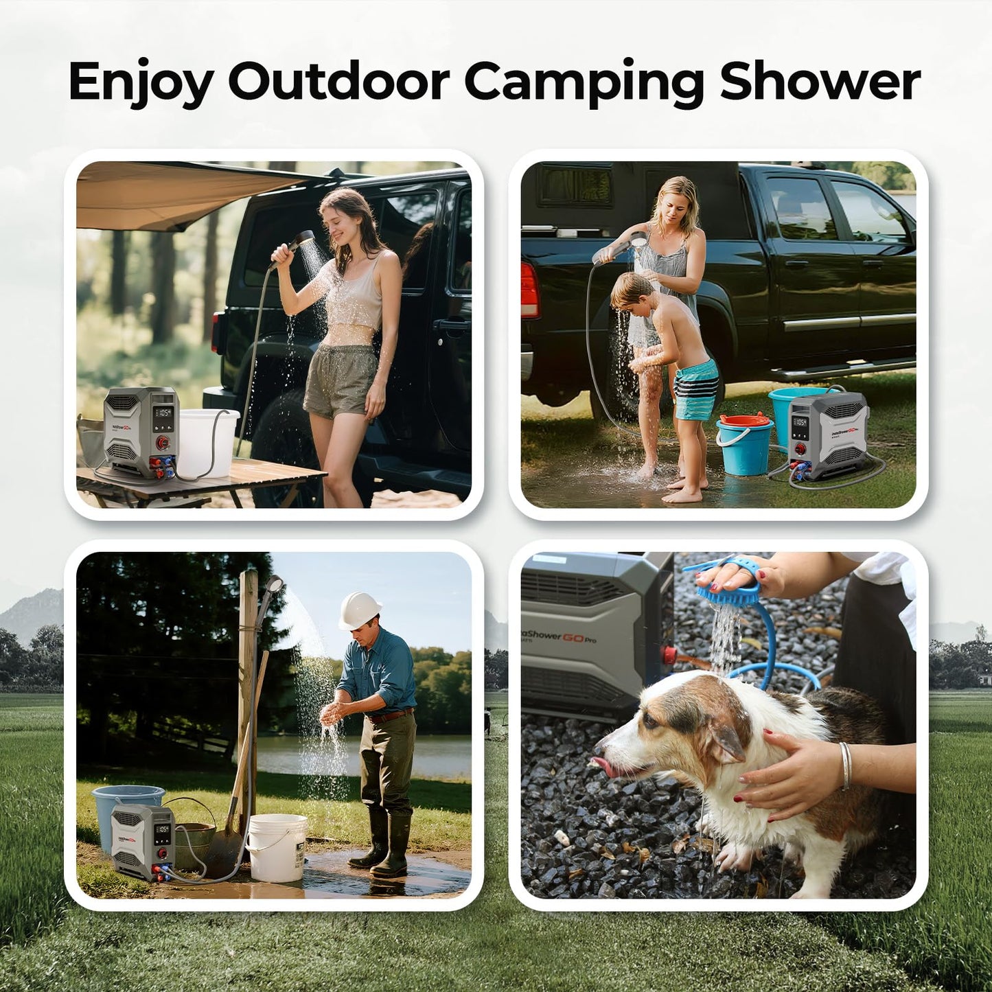 FOGATTI InstaShower GO Pro Portable Propane Hot Shower System, 22,000 BTU Instant Water Heater with 5000mAh Built-in Battery, 12V Pump, All-in-One Outdoor Shower for Camping, Pets & Off-Grid Use
