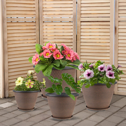 16 inch Plant Pots, Large Planters for Outdoor Plants Set of 4, Round Plastic Flower Pots with Drainage Holes & Trays, Modern Decorative Indoor Garden Pot, Plant Container for House (Black Copper)