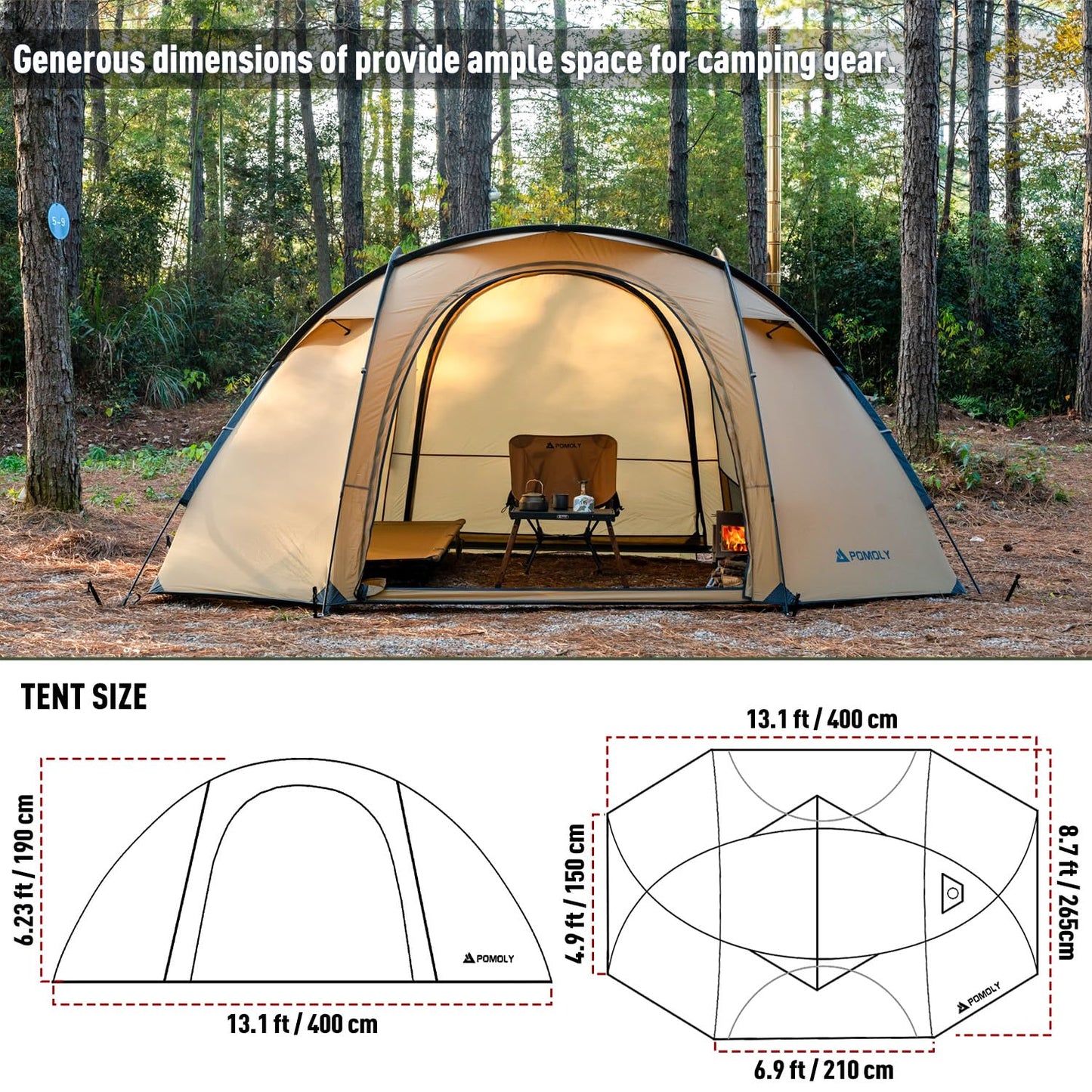 POMOLY Dome Tent Freestanding Camping Hot Tent, Barracuda 2 Portable Wood Stove Tents for 1-2 Person Backpacking, Hiking