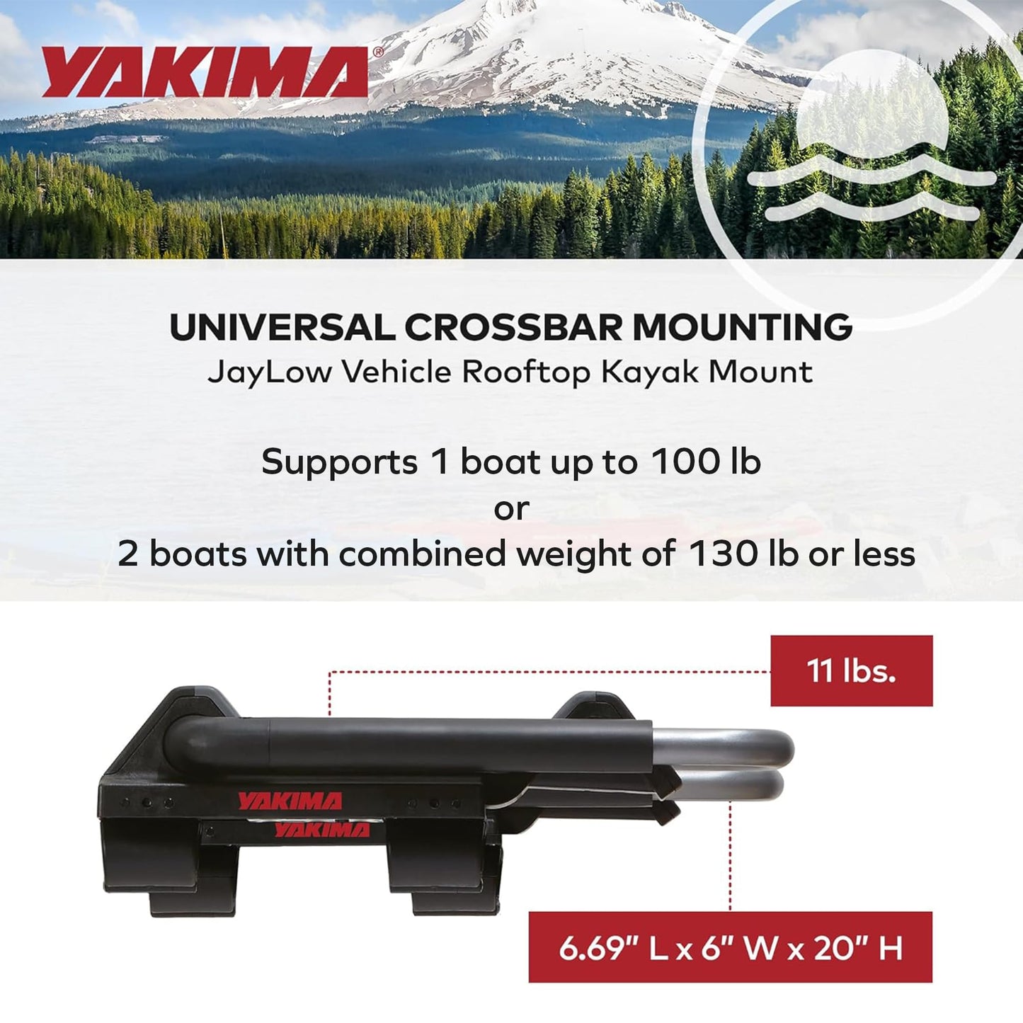 Yakima JayLow J-Cradle Rooftop Kayak Mount for 1 or 2 Kayaks – Car Roof Rack Carrier for Round, Square, Factory or Aerodynamic Crossbars, Holds 1 Boat Up to 80 Pounds or 2 Boats Up to 110 Pounds Total
