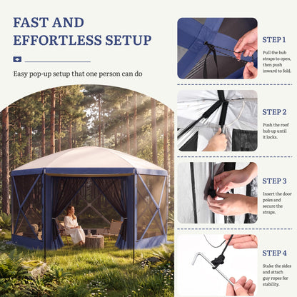 YITAHOME 12x12ft Camping Gazebo, Portable Pop Up Canopy Outdoor Screen Tent 6 Sided with Mesh Windows and Carry Bag for Camping, Picnic, Backyard Party Outside Activities, Gray