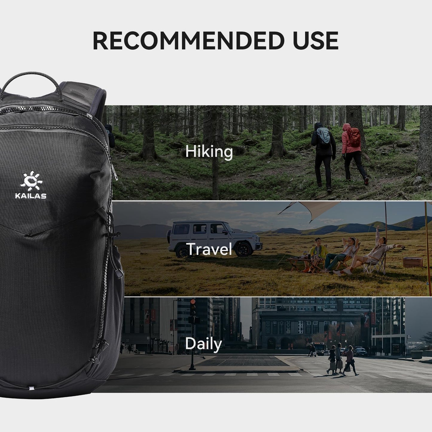 KAILAS Far Mountain16L Lightweight Hiking Backpack Trekking Daypack Small Backpacks Traveling Camping Silent Black