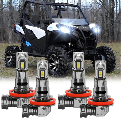 Fit For Can-Am Maverick Trail 800 1000R 2018-2019,H11 Hi/Lo Beam Bulbs,IP68 Waterproof 800% Brightness 12000LM 6500K White, Plug and Play,1:1 Size,Fit for Motorcycle Vehicle ATV UTV,Pack of 4