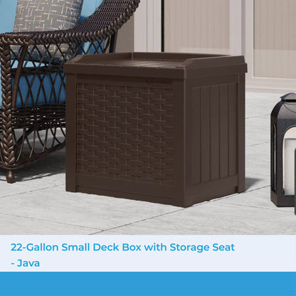 Suncast 22 Gallon Small Resin Storage Seat, Java, SSW600J & Keter Marvel Plus 71 Gallon Resin Outdoor Box for Patio Furniture Cushion Storage, Brown