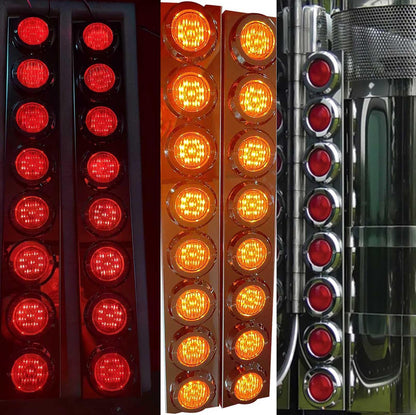 BST BSSP 4PCS Front Air Cleaner Kit 16 Flat Red+Yellow LED Lights & Bezels -For Peterbilt Reflector/Clearance Lens/Marker Light, Stainless Steel