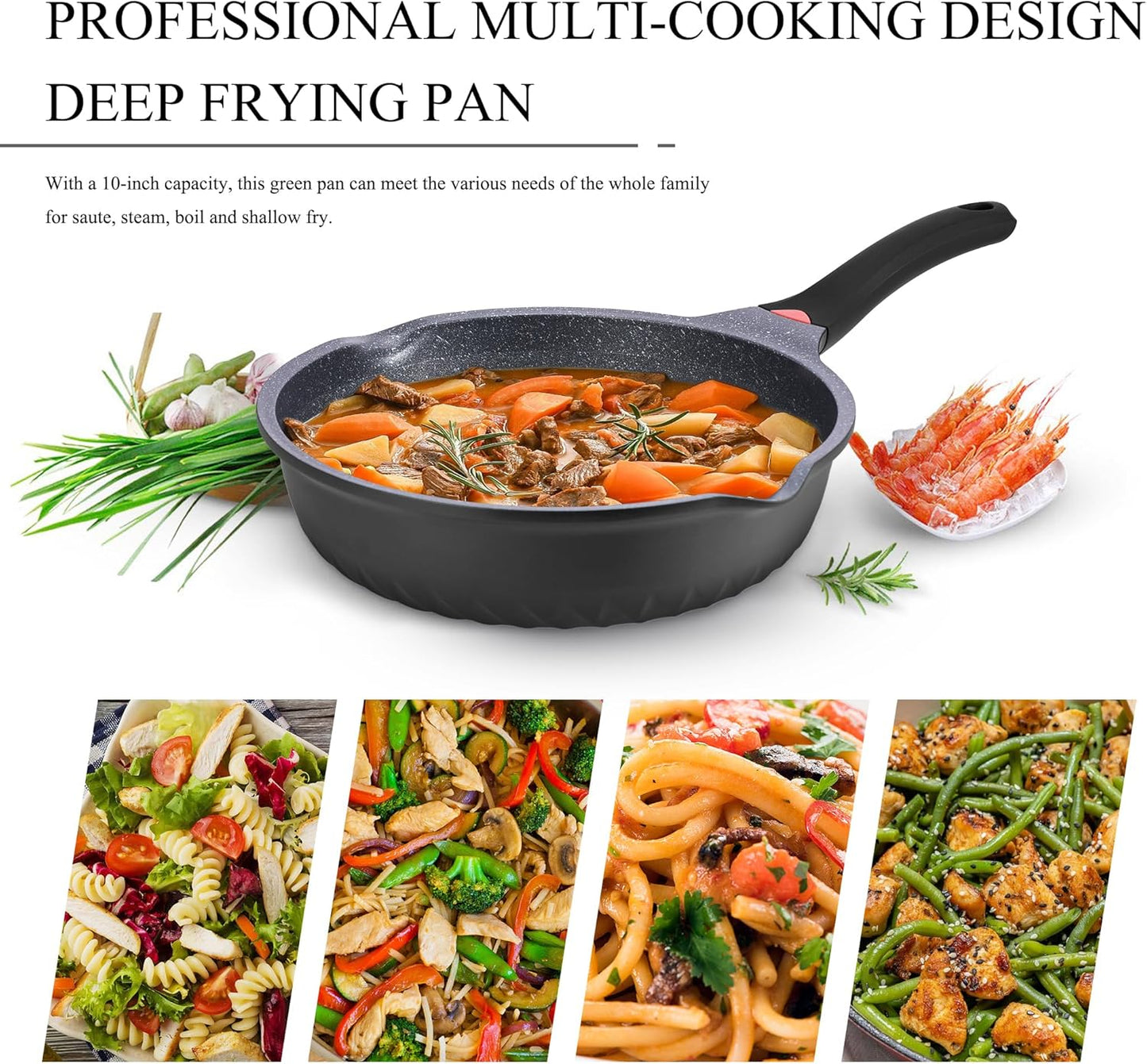 Vinchef Nonstick Skillet - 12.5In Aluminum Deep Frying Pan with Lid & Heat Indicator | Scratch-Resistant, Induction Compatible