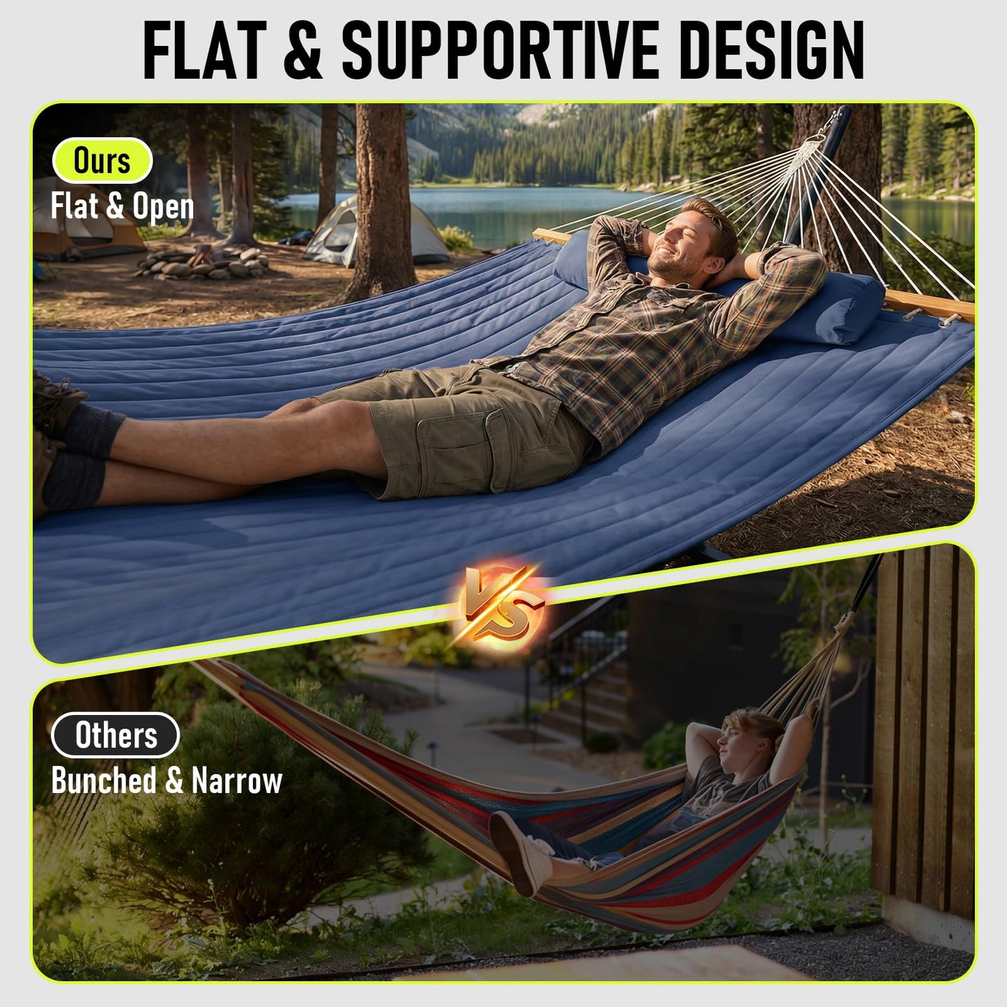 FULIYE Double Hammock with Stand for Outdoor，2 Person Heavy Duty Portable Hammock with Adjustable Steel Stand and Balance Ropes Included – for Patio, Backyard, Garden, Beach (Purplish Blue)