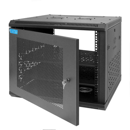 OCEANHUG 9U Wall Mount Server Cabinet with A Lockable Front Vented Door, Cooling Fans, Removable Side Panels - 60cm Depth, 19" Network Rack Including 2 PCS Full-Size Rack Shelves for IT Equipment