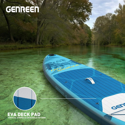 GENREEN Inflatable Stand-Up Paddle Boards - 11' x 32" Extra Wide Inflatable Paddle Board with SUP Accessories, Camera Bracket, Turtle Pattern, Basic All-Around SUP Board for All Skill Levels(Kempii)