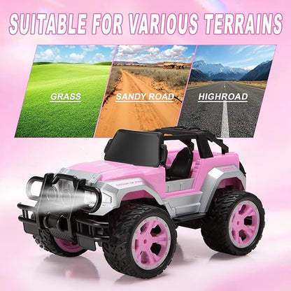 Carox Remote Control Car for Girls 160 mins Pink RC Car with Doll and Sticker 1:16 Scale RC Convertible Truck with Rechargeable Batteries Birthday for Ages 4-12 Years Girls