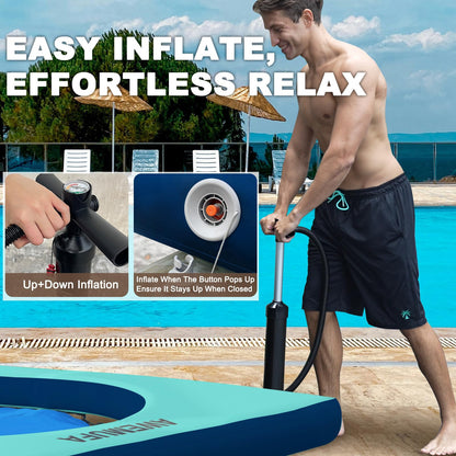 AWEMUFA 8ft x 8ft Inflatable Floating Dock Platform with Mesh, Floating Island Raft Lake Pool Inflatable Water Hammock Swim Air Platform, Floating Water Mat Island Floats for Adults Travel Floats
