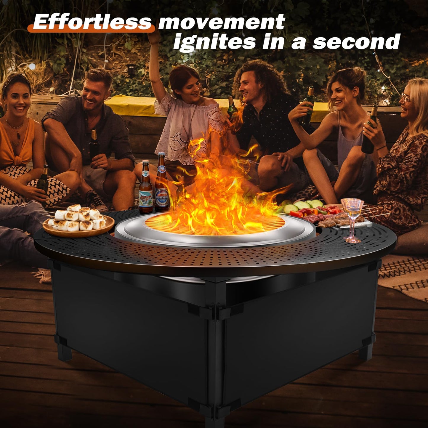 AGEDNE 47.8 Inch Fire Pit Surround Tabletop for Solo Stove Bonfire Ranger Yukon 2.0, Powder-Coated Steel Table Top with 30.2 Inch Inner Diameter,Outdoor Fire Pit Accessory for Wood Burning