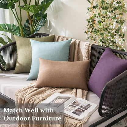 MIULEE Decorative Outdoor Throw Pillow Covers - Waterproof Faux Linen Cushion Cases | 22x22 Inch Dark Green (Pack of 2)